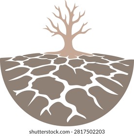 Dead tree on cracked dry land representing drought, desertification, climate change, and environmental crisis.