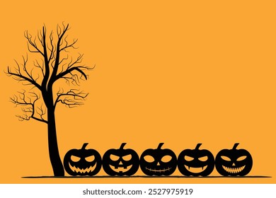 Dead Tree And Pumpkin Silhouette Background For Halloween