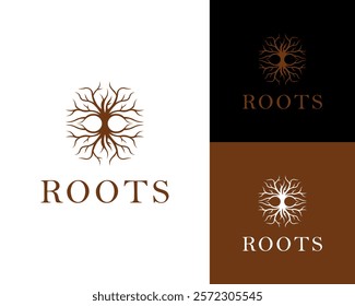 Dead Tree Root Death Bare Trunk Twig Branch Dry Leafless Silhouette Vector Logo Design Illustration