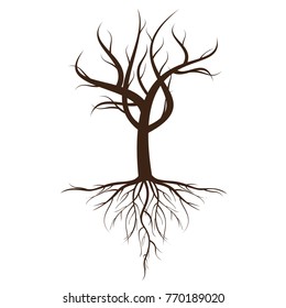 Dead tree with roots against a tree isolated from a white background. svg