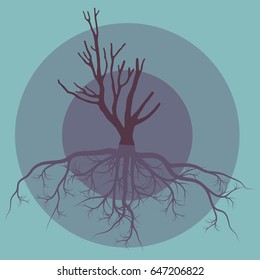 Dead tree with roots vector abstract background concept with vintage colors