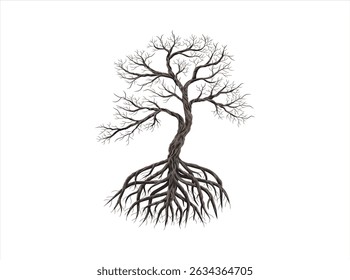 dead tree and roots vector illustration. mangrove tree isolated on white.