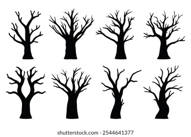 
Dead tree set silhouettes isolated flat vector illustration on white background.