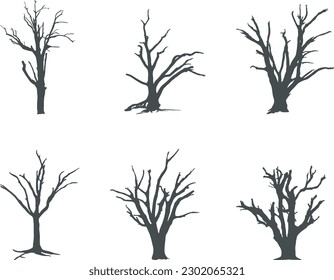 Dead tree silhouette, Bare tree silhouettes, Tree silhouette, Tree vector illustration.