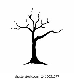 Dead tree silhouette icon vector. Dryness tree silhouette for icon, symbol or sign. Dead tree icon for nature landscape, illustration or halloween