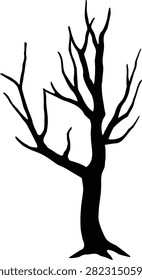Dead tree silhouette isolated.
Black Dry tree.
scary tree.
Transparent background. 