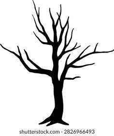 Dead tree silhouette isolated.
Black Dry tree.
scary tree.
Tree without leaves.
Transparent background.