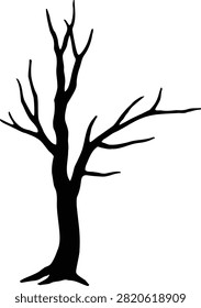 Dead tree silhouette isolated.
scary tree.
Tree without leaves.
Transparent background.