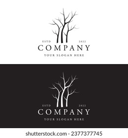 Dead tree silhouette logo design with dry branches.