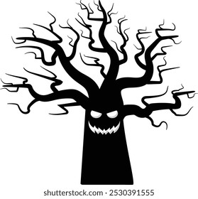 Dead Tree Silhouette With Scary Face