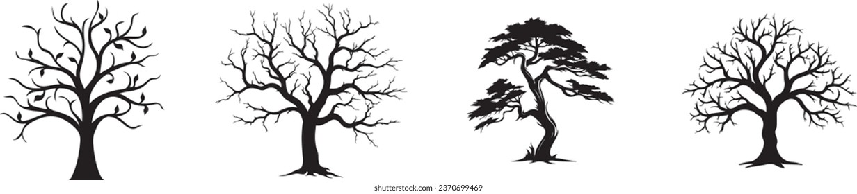 Dead Tree Silhouette: A Vector Illustration for Haunted Halloween. Spooky Trees and Branches Without Leaves