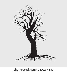Dead tree silhouette. Vector old dry oak without leafs isolated - Vector