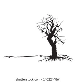 Dead tree silhouette. Vector old dry oak without leafs isolated - Vector