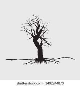 Dead tree silhouette. Vector old dry oak without leafs isolated - Vector