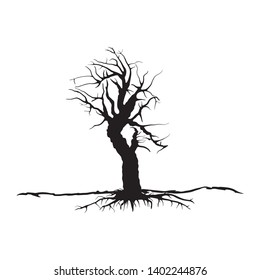 Dead tree silhouette. Vector old dry oak without leafs isolated - Vector