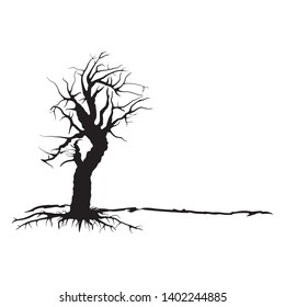 Dead tree silhouette. Vector old dry oak without leafs isolated - Vector