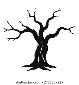 Vetor de silhueta de árvore morta. Sucursais nuas assustadoras para Halloween, inverno e temas de terror. Ilustração de natureza gótica isolada preta, elemento de design de floresta assustadora, ícone minimalista.