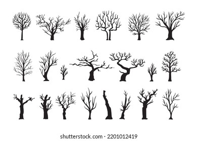 Dead tree silhouettes. dying black scary trees forest illustration. natural dying old tree of set. Vector illustration