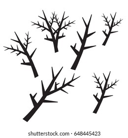 Dead tree silhouettes. Dying black scary trees forest vector illustration.