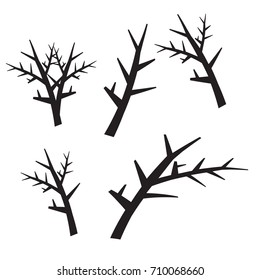 Dead tree silhouettes. Dying black scary trees forest vector illustration.