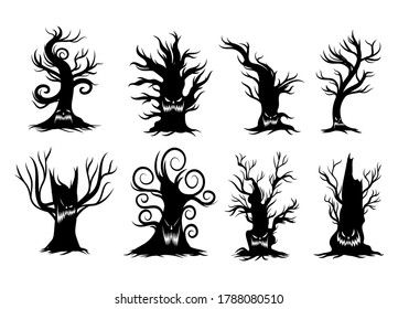 Dead tree silhouettes icon collection for Halloween. vector illustration