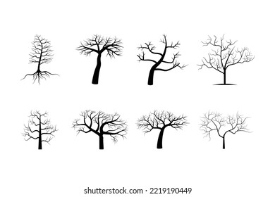 Dead tree silhouettes vector. Dying black scary Spooky trees forest illustration image
