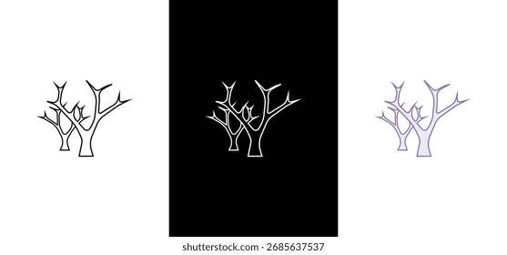 Ilustración vectorial de árbol muerto. Árboles secos sin hojas icono de Vector
