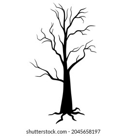 Árbol muerto sin hojas. Diseño de ilustraciones de árboles de silueta sobre fondo blanco.