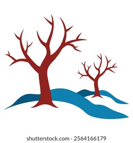 dead trees in the snow vector art illustration on white background