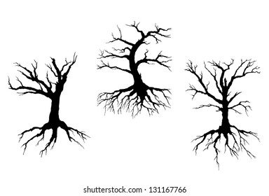 Dead trees with stem and roots isolated on white background for ecology concept design. Jpeg (bitmap) version also available in gallery