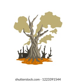 Dead trees and toxic waste dump, ecological disaster, environmental pollution concept, vector Illustration on a white background