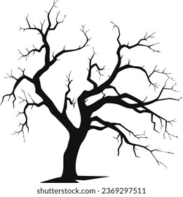 Dead trees vector silhouette. Death trees in winter season silhouette.