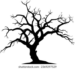 Dead trees vector silhouette. Death trees in winter season silhouette.