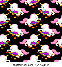 Patrón unicornio muerto sin fisuras. Fondo del arco iris sanguíneo. adorno de caballo mágico muerto. textura vectorial