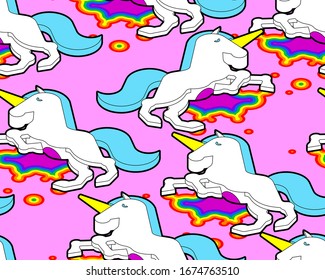 Dead unicorn pattern seamless. Blood rainbow background. deceased magic horse ornament. vector texture