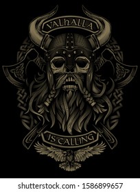 dead viking in 
engraving style