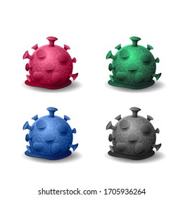 Dead viruses coronaviruses, viruses melted, set of 3D icons with dead coronavirus bacteria isolated on a white background