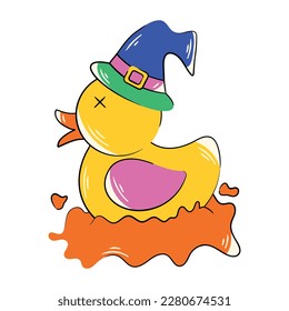 Dead witch duck sticker in flat style 