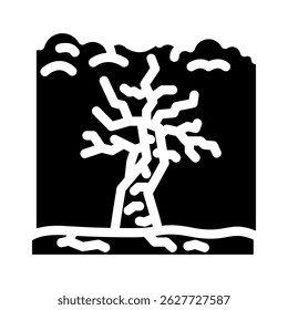 árvore murcha morta sob vetor de ícone de glifo do céu poluído. árvore murcha morta sob sinal de céu poluído. ilustração de símbolo isolado