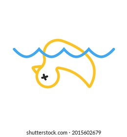 Dead yellow rubber duck icon. Clipart image isolated on white background.