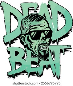 Deadbeat Zombie with Sunglasses, Beard and Graffiti Art