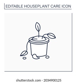 Deadhead Flowers Line Icon. Tied, Unhealthy Plant In Pot. Home Gardening. Houseplant Care Concept.Isolated Vector Illustration.Editable Stroke