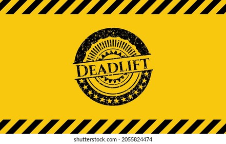 Deadlift black grunge emblem with yellow background. Vector Illustration. Detailed. 