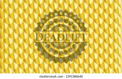 Deadlift golden badge or emblem. Scales pattern. Vector Illustration. Detailed.