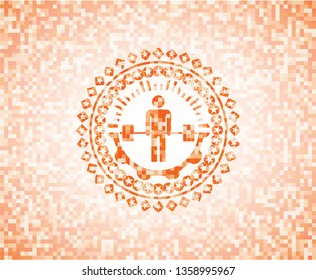deadlift icon inside abstract orange mosaic emblem with background