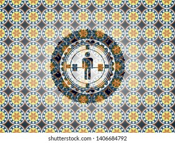 deadlift icon inside arabesque badge background. arabic decoration.