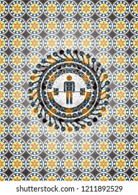 deadlift icon inside arabesque emblem. arabic decoration.