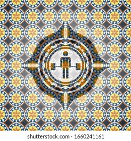 deadlift icon inside arabesque emblem. arabic decoration.