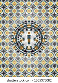 deadlift icon inside arabesque style emblem. arabic decoration.