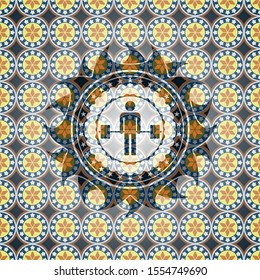 deadlift icon inside arabic emblem. Arabesque decoration.